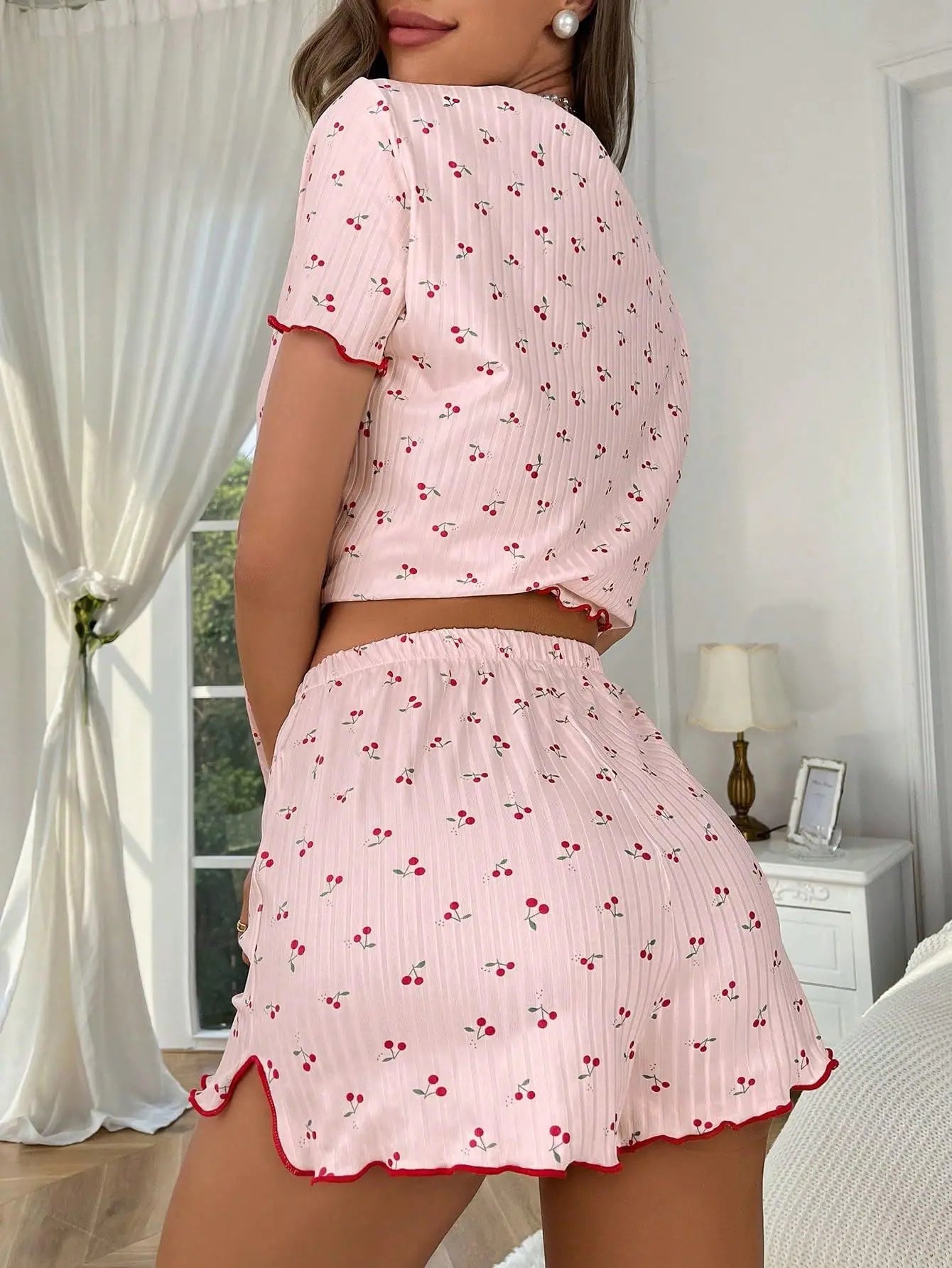 Women's Cherry Print Pajama Set