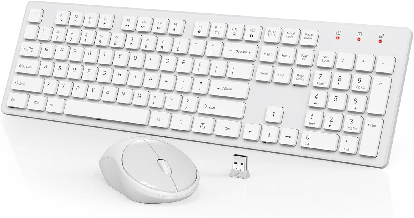 Wireless Keyboard and Mouse,  Full-Size Wireless Mouse and Keyboard Combo, 2.4Ghz Silent USB Keyboard Mouse Combo for PC Desktops Computer (Ivory White)