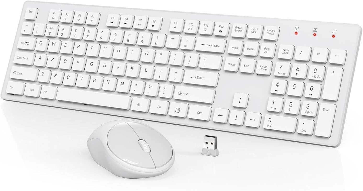 Wireless Keyboard and Mouse,  Full-Size Wireless Mouse and Keyboard Combo, 2.4Ghz Silent USB Keyboard Mouse Combo for PC Desktops Computer (Ivory White)