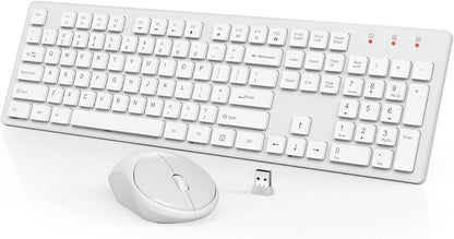 Wireless Keyboard and Mouse,  Full-Size Wireless Mouse and Keyboard Combo, 2.4Ghz Silent USB Keyboard Mouse Combo for PC Desktops Computer (Ivory White)