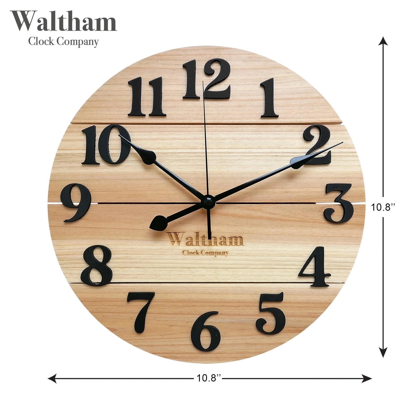 Real Wood Wall Clock, 12” Analog Clock, Battery Operated, Natural Finish - 100% Real Wood!