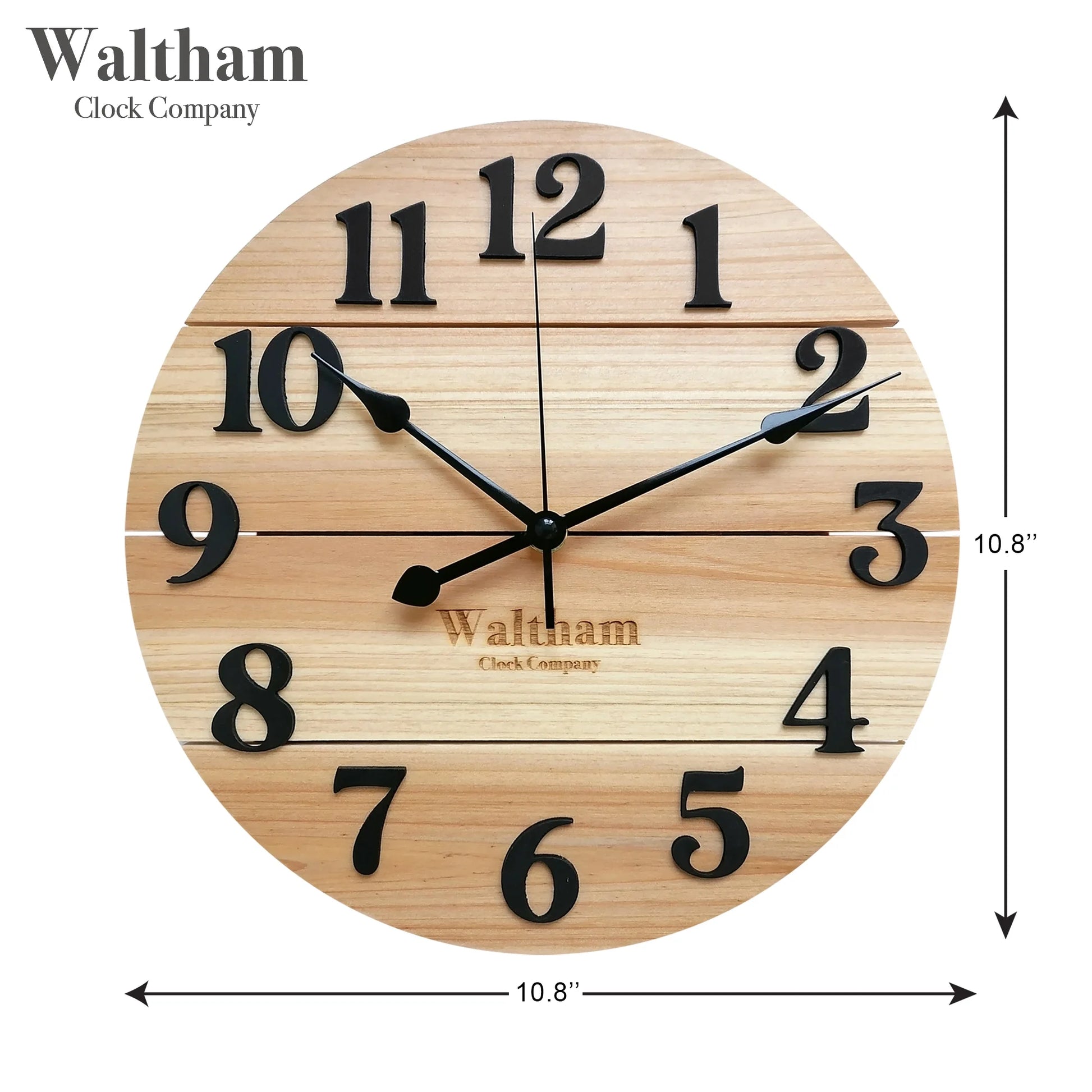 Real Wood Wall Clock, 12” Analog Clock, Battery Operated, Natural Finish - 100% Real Wood!