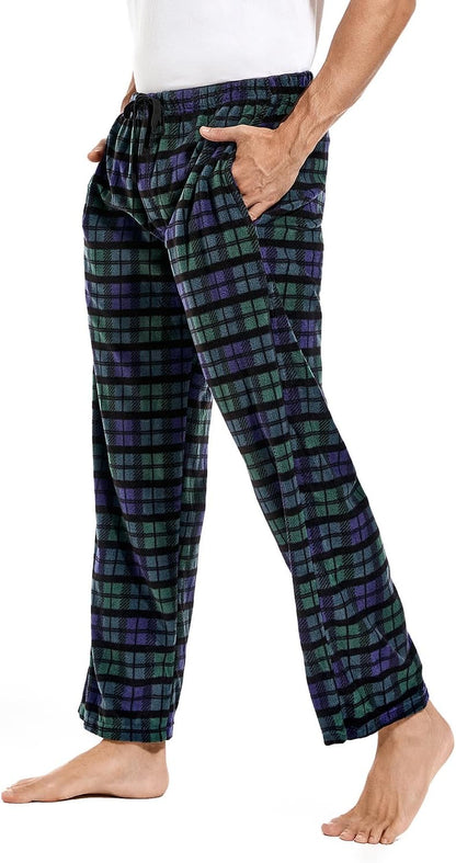 1Pack or 3Pack Mens PJ Pajama Pants Bottoms Fleece Lounge Pants Sleepwear Plaid Pjs with Pockets Microfleece