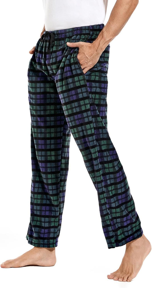 1Pack or 3Pack Mens PJ Pajama Pants Bottoms Fleece Lounge Pants Sleepwear Plaid Pjs with Pockets Microfleece