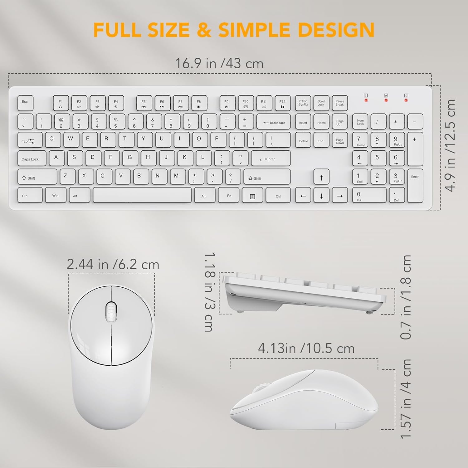 Wireless Keyboard and Mouse,  Full-Size Wireless Mouse and Keyboard Combo, 2.4Ghz Silent USB Keyboard Mouse Combo for PC Desktops Computer (Ivory White)