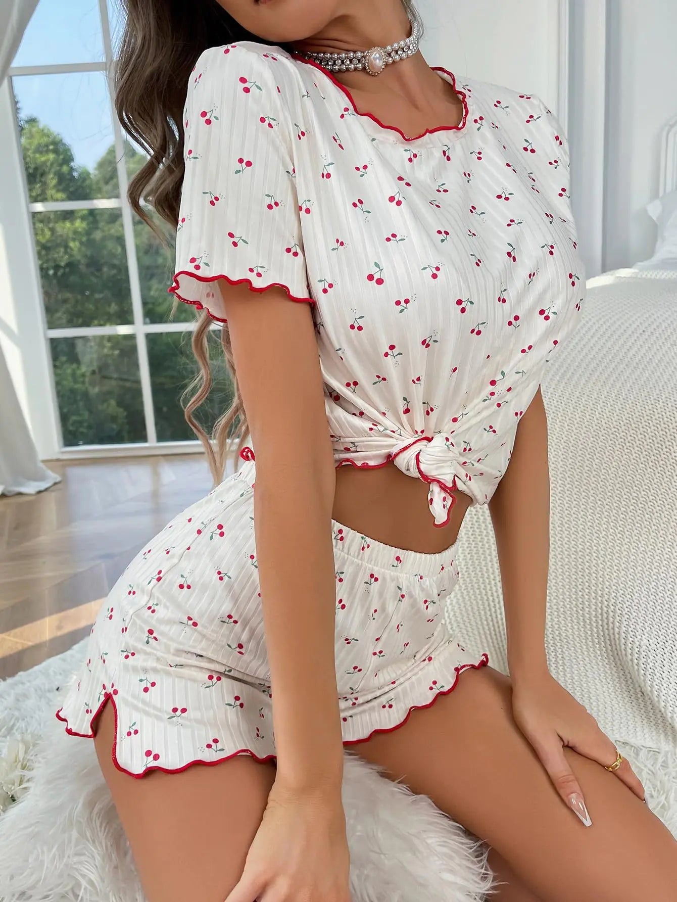 Women's Cherry Print Pajama Set