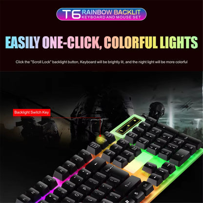 Wired 104Keys Keyboard and Mouse Set Business Office Gaming Colorful Lighting Ergonomic Keyboard Mouse for Laptop PC Accessories