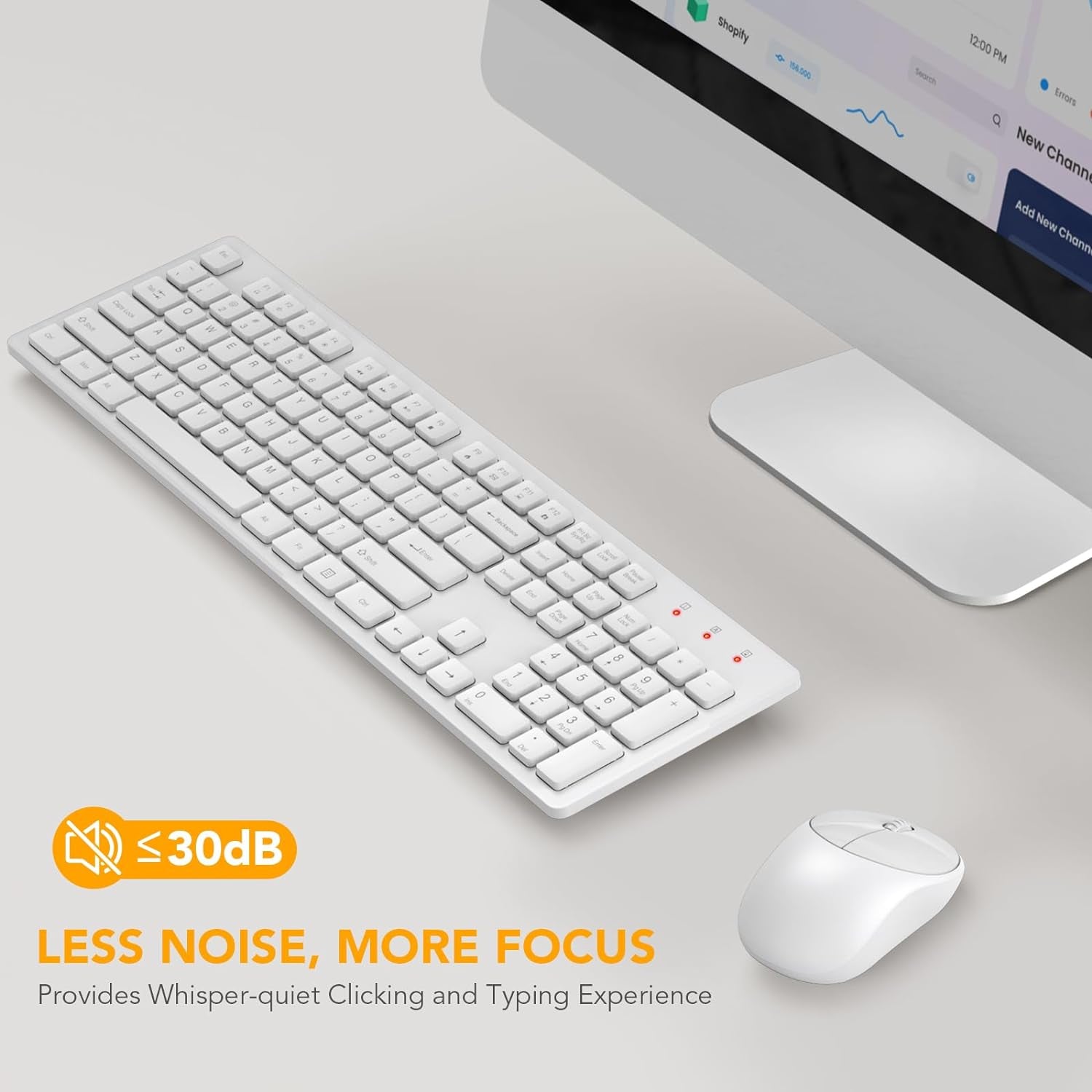 Wireless Keyboard and Mouse,  Full-Size Wireless Mouse and Keyboard Combo, 2.4Ghz Silent USB Keyboard Mouse Combo for PC Desktops Computer (Ivory White)