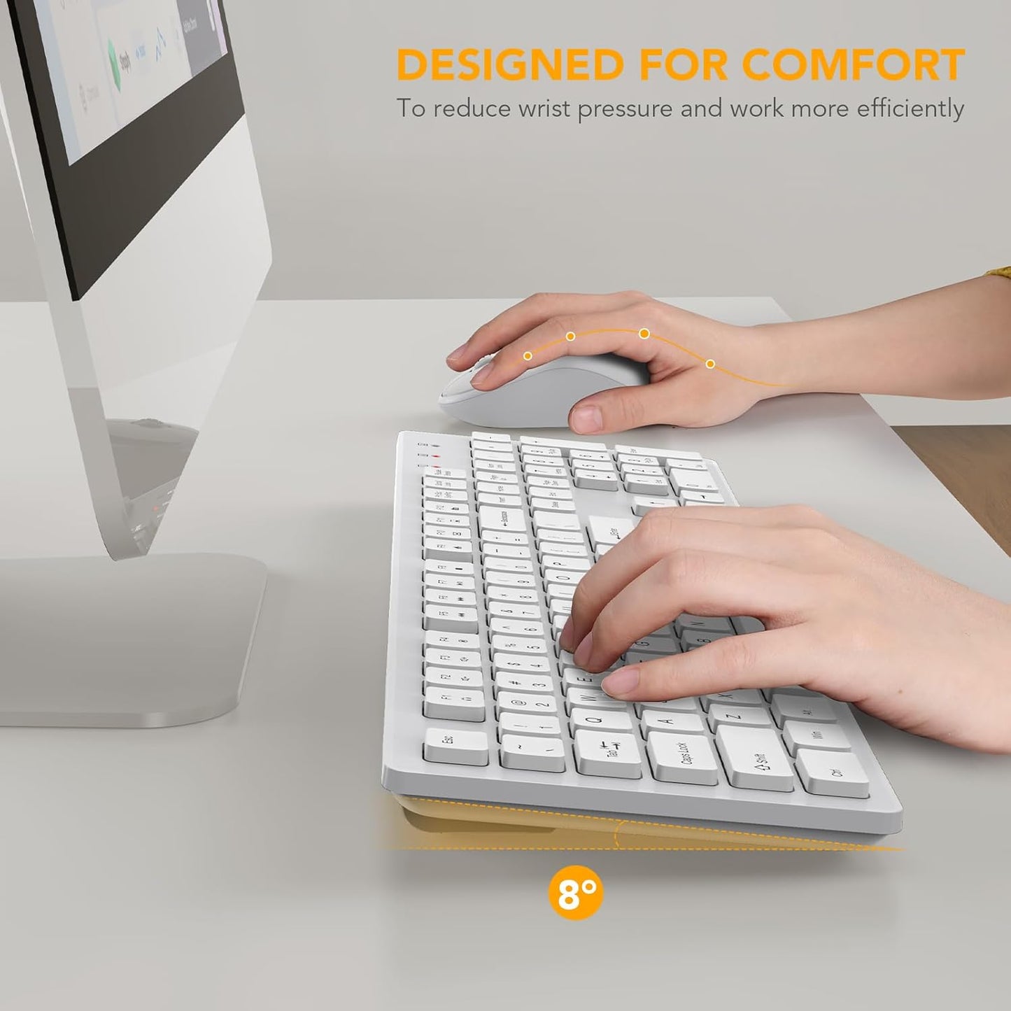 Wireless Keyboard and Mouse,  Full-Size Wireless Mouse and Keyboard Combo, 2.4Ghz Silent USB Keyboard Mouse Combo for PC Desktops Computer (Ivory White)