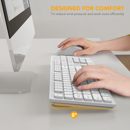 Wireless Keyboard and Mouse,  Full-Size Wireless Mouse and Keyboard Combo, 2.4Ghz Silent USB Keyboard Mouse Combo for PC Desktops Computer (Ivory White)