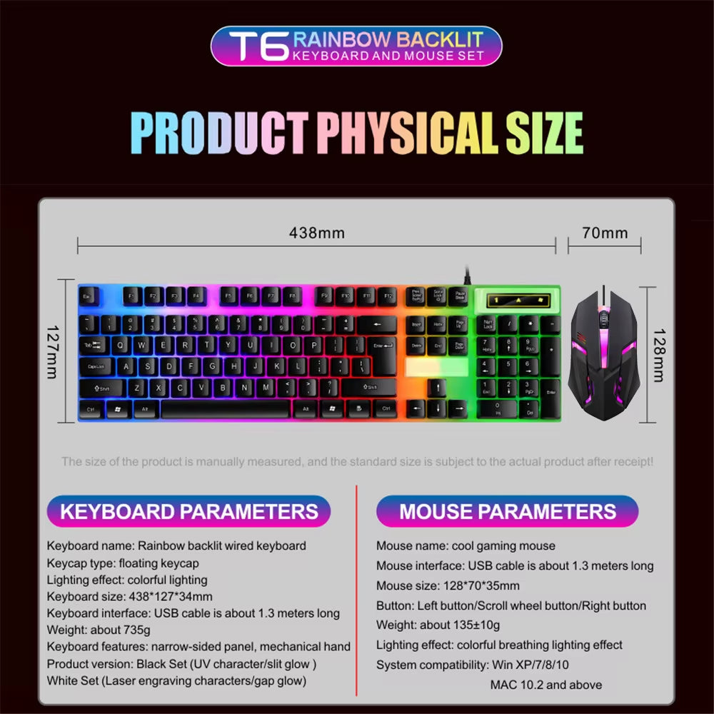 Wired 104Keys Keyboard and Mouse Set Business Office Gaming Colorful Lighting Ergonomic Keyboard Mouse for Laptop PC Accessories