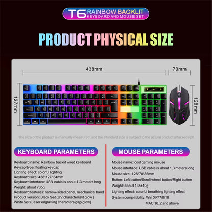 Wired 104Keys Keyboard and Mouse Set Business Office Gaming Colorful Lighting Ergonomic Keyboard Mouse for Laptop PC Accessories