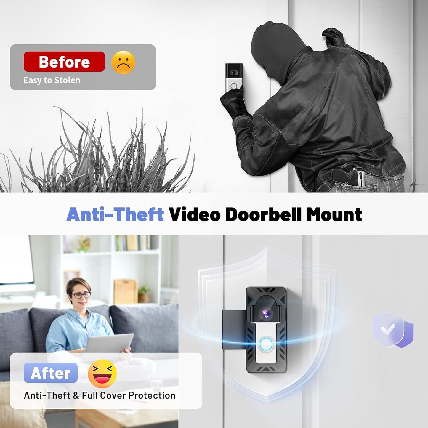 Ring Doorbell Mount, Anti-Theft Video Doorbell Mount for Ring/Blink Camera Doorb