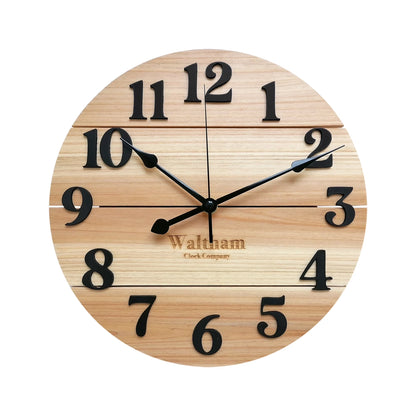Real Wood Wall Clock, 12” Analog Clock, Battery Operated, Natural Finish - 100% Real Wood!