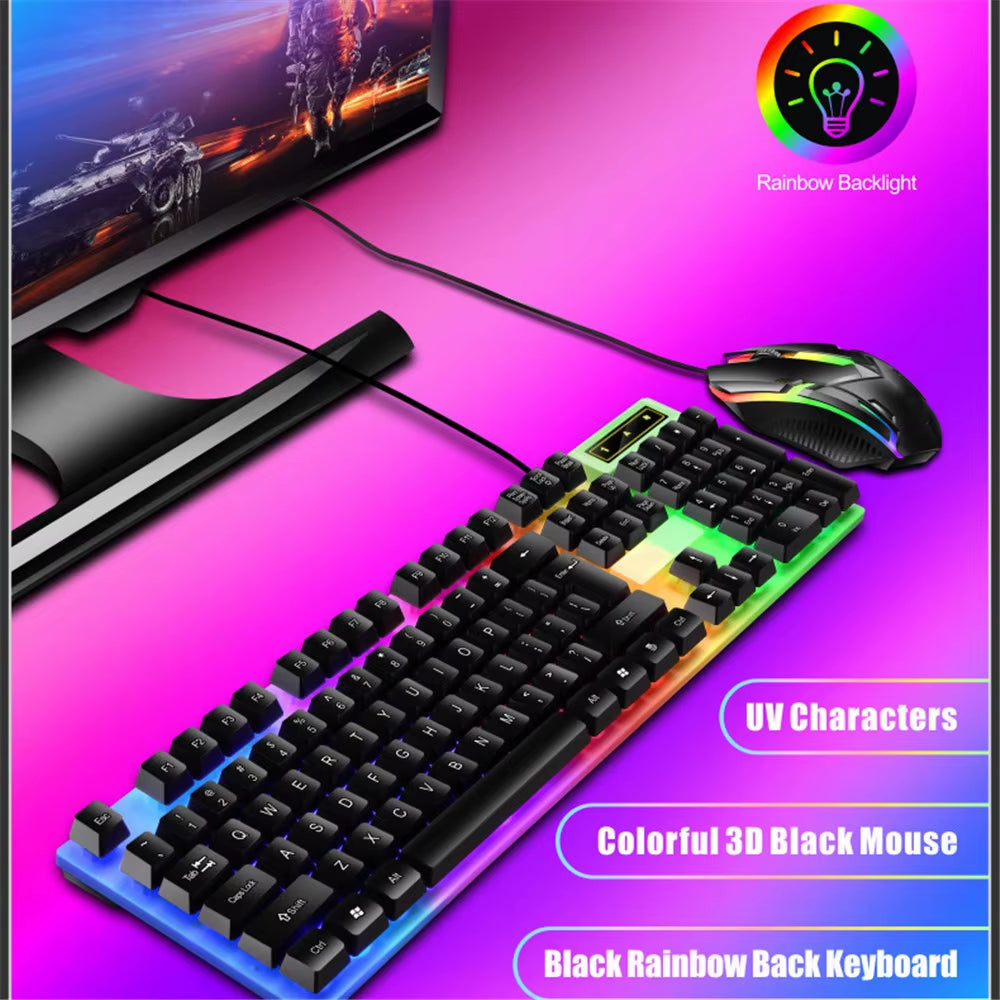 Wired 104Keys Keyboard and Mouse Set Business Office Gaming Colorful Lighting Ergonomic Keyboard Mouse for Laptop PC Accessories
