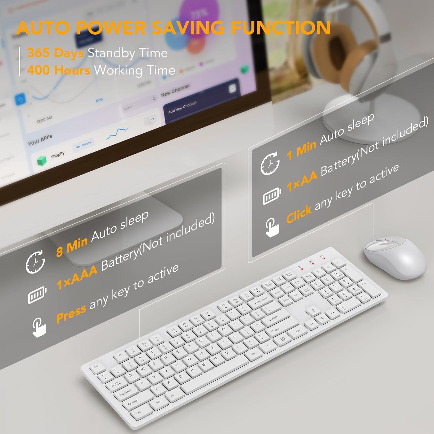 Wireless Keyboard and Mouse,  Full-Size Wireless Mouse and Keyboard Combo, 2.4Ghz Silent USB Keyboard Mouse Combo for PC Desktops Computer (Ivory White)