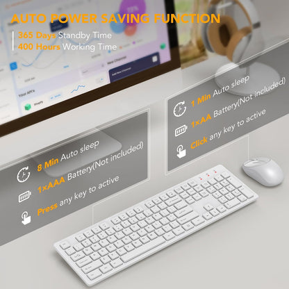 Wireless Keyboard and Mouse,  Full-Size Wireless Mouse and Keyboard Combo, 2.4Ghz Silent USB Keyboard Mouse Combo for PC Desktops Computer (Ivory White)