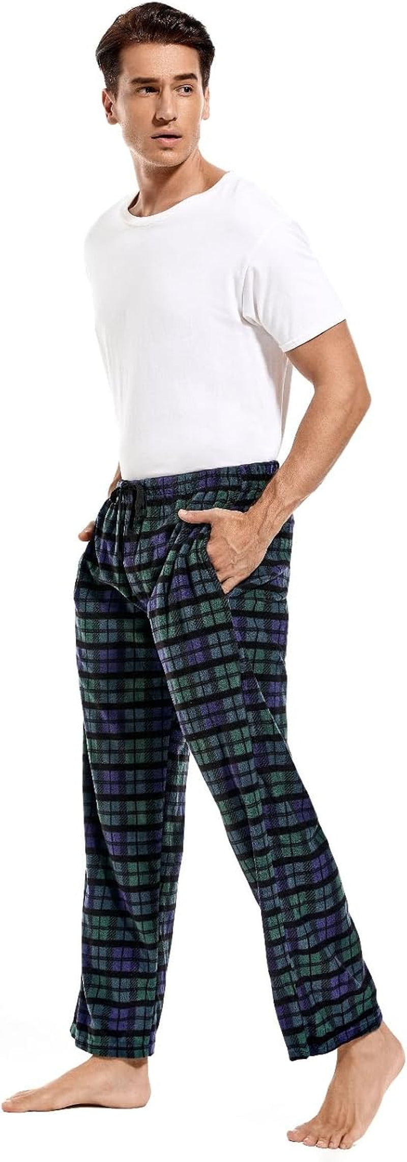 1Pack or 3Pack Mens PJ Pajama Pants Bottoms Fleece Lounge Pants Sleepwear Plaid Pjs with Pockets Microfleece
