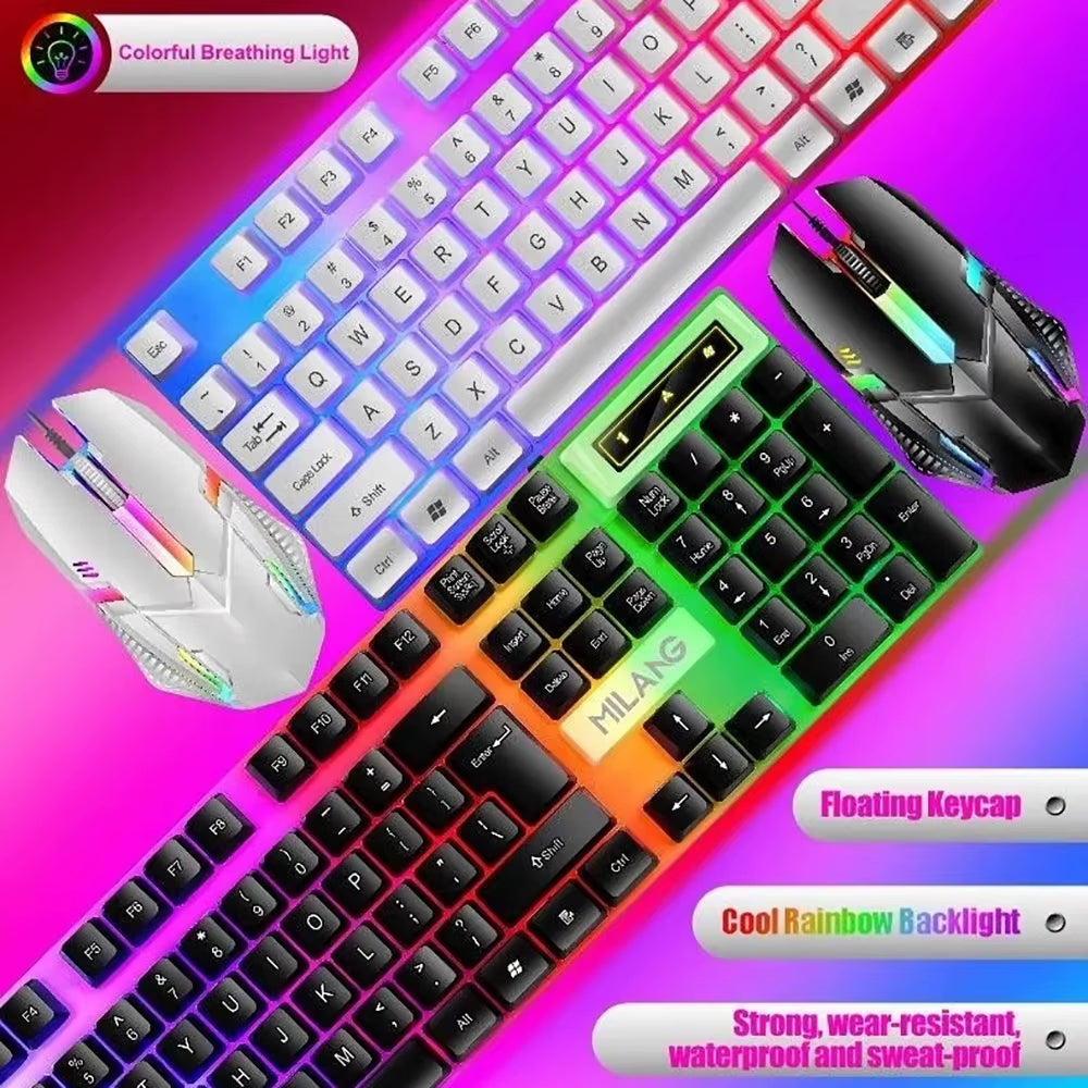 Wired 104Keys Keyboard and Mouse Set Business Office Gaming Colorful Lighting Ergonomic Keyboard Mouse for Laptop PC Accessories